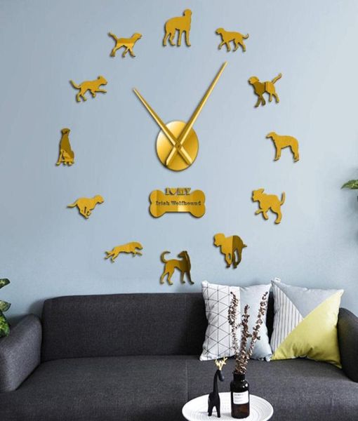 Horloges murales Irish Wolfhound Dog géant bricolage Clock Pet Animals sans cadre 3D Miroir de montre Stickers1265580