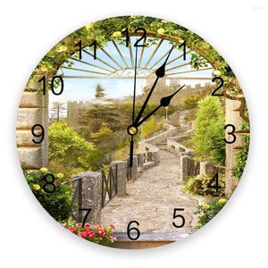 Horloges murales italie antique arc jardin imprimé horloge moderne silencieux salon décor à la maison suspendu montre