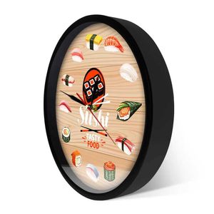 Relojes de pared Cocina japonesa Sushi Tasty Food Wall Reloj Cocina Arte de pared de pared Minimalista Mundial Regalo para restaurante de restaurantes Foodies Chef