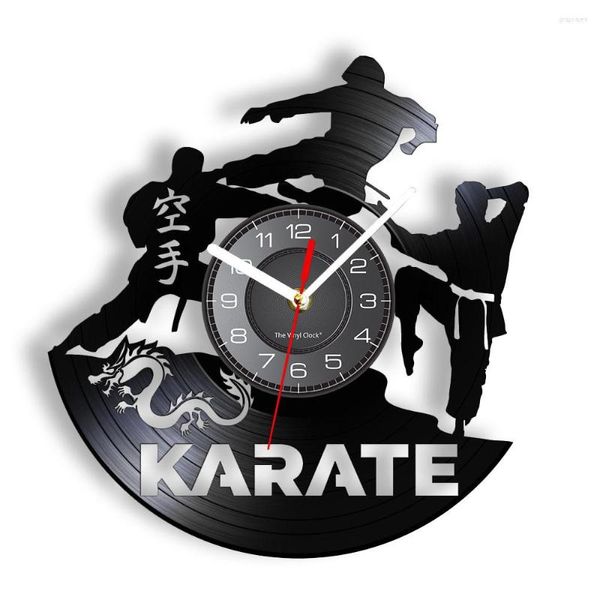 Horloges murales Art Martial japonais karaté LP Record horloge coup de pied et poinçon signe Sport viril décor à la maison montre combat karatéka cadeau