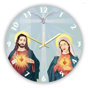 Horloges murales Jésus-Christ et la Bienheureuse Vierge Marie Horloge Prière chrétienne Décor à la maison Design moderne Cadeau religieux catholique silencieux