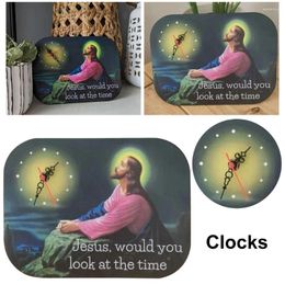 Horloges murales Jésus Souhaitez-vous regarder le temps cadeau en bois moderne de design moderne Christ silencieux pour la chambre à la maison décor