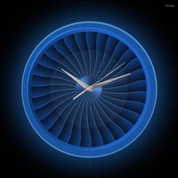 Wandklokken Jetmotor Turbine ventilator Lankineuze geprinte klokvliegtuigen Motor Aviation Home Decor Lamp LED Nachtlicht Piloot horloge