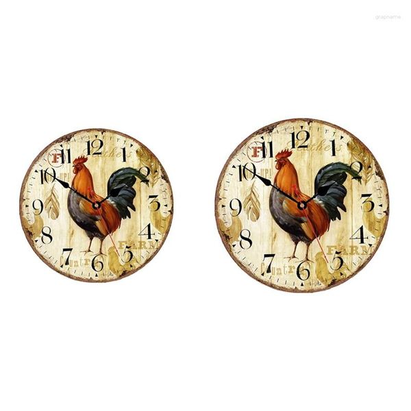 Horloges murales Horloge de cuisine Coq rustique Silencieux Non Ticking Quartz Fonctionne à piles Ronde