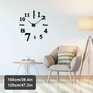 Horloges murales L Grande horloge sans cadre bricolage moderne 3D miroir étanche surface décorative créative grande taille