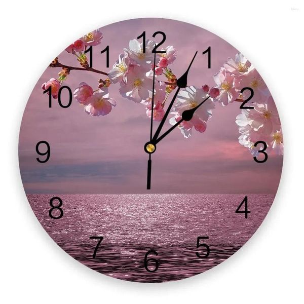 Horloges murales Lake Cherry Blossom Surface d'eau rose rose horloge rêve