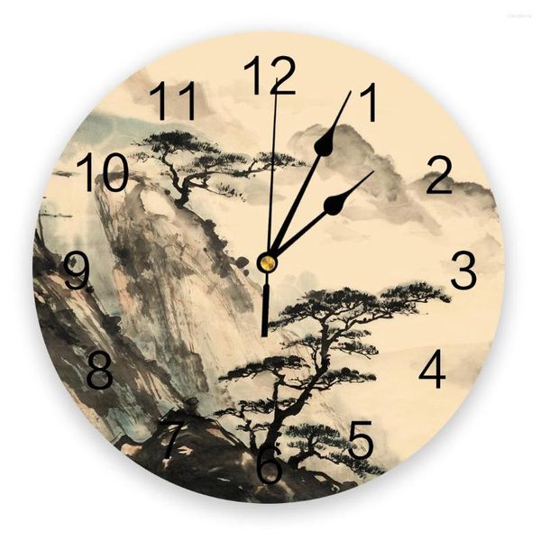 Horloges murales paysage Style chinois encre 3D horloge Design moderne salon décoration cuisine Art montre décor à la maison