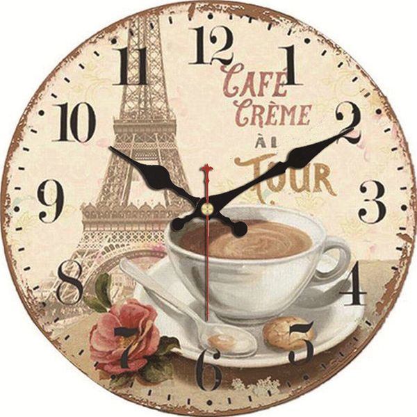 Horloges murales grandes 16 pouces silencieuses montres murales café crème Ai Tour Vintage horloge murale en bois pour salon fleur cuisine montre horloge murale 230310