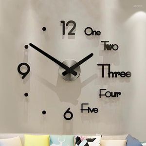 Relojes de pared grande 3d Diy reloj diseño moderno acrílico reloj silencioso pegatina de baño gran sala de estar negro hogar ZY50GZ