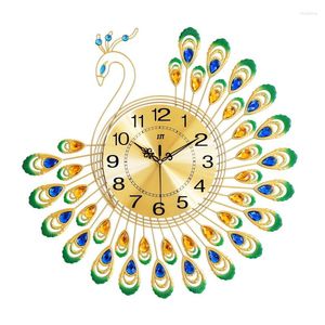 Horloges murales grand 3D or diamant paon horloge métal montre maison salon décoration artisanat européen silencieux fer forgé