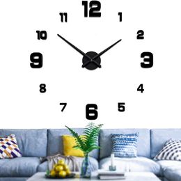 Horloges Murales Grande Horloge Murale 3D DIY Creative Miroir Surface Mur Autocollant Décoratif Montre 130cm Sans Cadre pour La Maison École Bureau Salon 220909