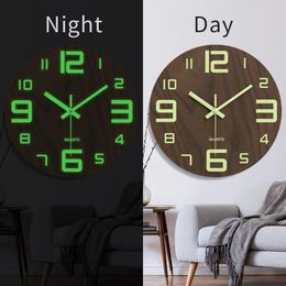 Horloges murales Grand 3D en bois lumineux mode nordique numérique horloge silencieuse avec veilleuse décoration de la maison moderne pour salon