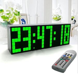 Relojes de pared grande grande Jumbo LED reloj pantalla mesa escritorio alarma control remoto calendario temporizador digital reloj azul