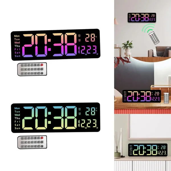 Horloges murales Grand calendrier d'horloge avec affichage de la température LED de mémoire de puissance muette pour chambre à coucher maison salle d'étude bureau salon