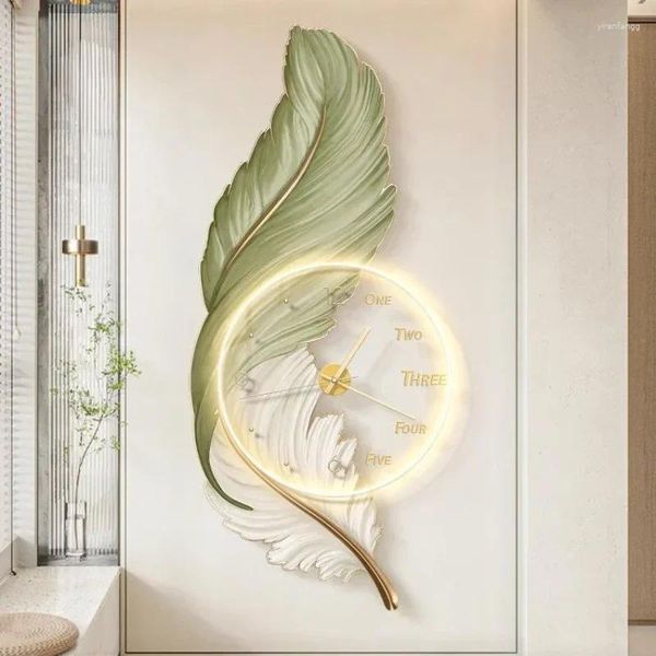 Relojes de pared Reloj grande Pintura de plumas Acrílico Diseño moderno y mudo Decoración del pasillo de la sala de estar Sin lámpara LED Reloj electrónico