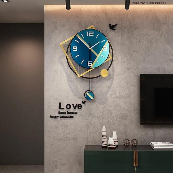 Relojes de pared reloj grande diseño moderno péndulo reloj decorativo azul para sala de estar cocina Tv Fondo decoración del hogar colgante