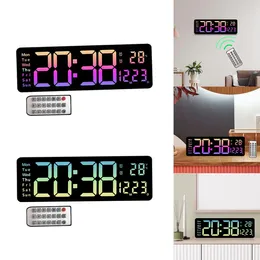 Horloges murales Grande horloge moderne montée luminosité réglable avec télécommande numérique pour les décors de salle de classe de table de nuit