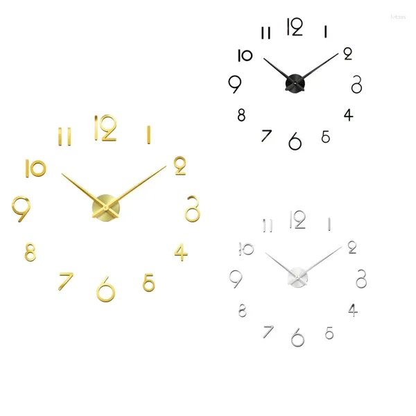 Horloges murales Grand Digital 3D DIY Horloge sans cadre Muet Non Ticking Quartz avec numéro de miroir pour cadeaux de décoration de chambre à coucher