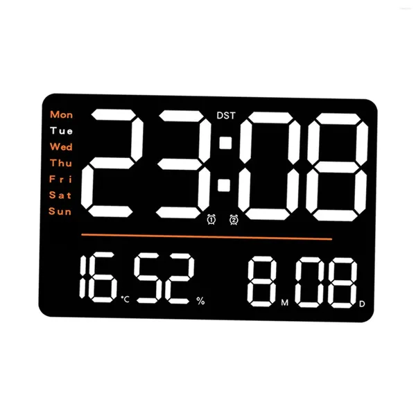 Horloges murales Grande horloge numérique 12 / 24H Mode d'heure Installation facile Télécommande avec minuterie Date pour bureau cuisine chambre maison