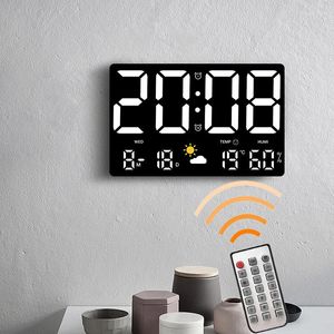 Horloges murales Grande horloge numérique Alarme LED Affichage avec télécommande Automatique Luminosité Humidité pour la salle de classe de bureau à domicile