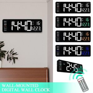 Horloges murales grande horloge numérique LED calendrier affichage de la température Mode nuit double alarme pour chambre salon décoration de bureau E0K6