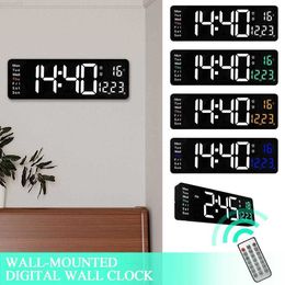 Horloges murales Grande horloge murale LED numérique Calendrier Affichage de la température Mode nuit Double alarme pour chambre salon décoration de bureau Z8E2 L230724