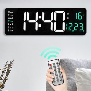 Wall Clocks Large Digital Wall Clock Remote Control Temp Date Week Display Power Off Memory Table Clock Wallmounted Dual Alarms LED Clocks 230209