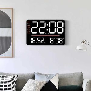 Horloges murales grandes température de l'horloge murale numérique et humidité Affichage du mode de nuit alarme de bureau 12 / 24h LED électronique réglable Q240509