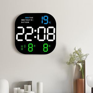 Horloges murales grandes affichages alarme d'horloge LED numérique avec température et calendrier Smart Lumingmness Modern Home Decor