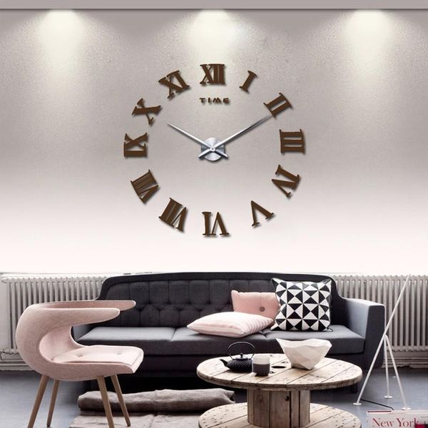 Relojes de pared Diy reloj Digital grande número romano moda diseño moderno cuarzo adhesivo para el salón reloj Duvar Saati KK60WC