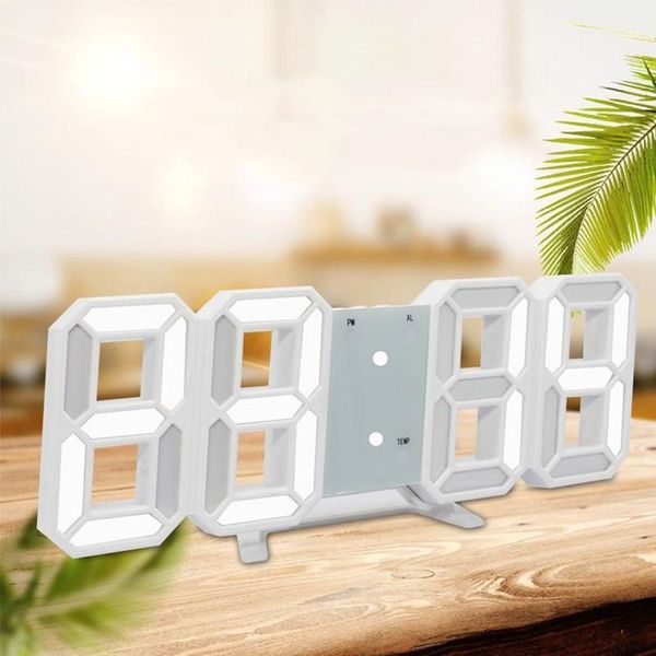 Relojes de pared Reloj despertador digital LED grande Mesa de escritorio Snooze Timer Pantalla 3D 12 / 24H1