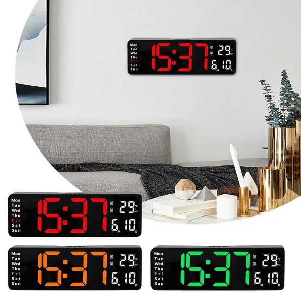 Horloges murales Grande LED Horloge numérique Température Date Jour Affichage USB Télécommande