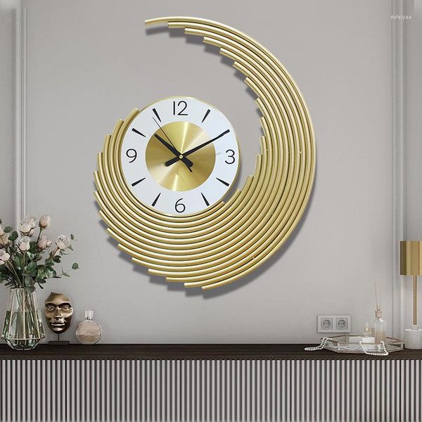 Horloges murales grande lumière luxe métal horloge doré croissant montre salon entrée décor muet pointeur Art ornement