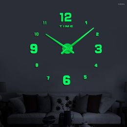 Horloges murales grande horloge 3D lumineuse grand miroir acrylique autocollant mode montre à Quartz bricolage décoration de la maison salon autocollants