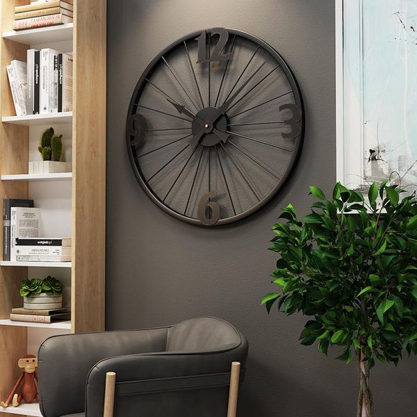 Relojes de pared Arte de metal grande Reloj silencioso Minimalista Negro Exterior Vintage Nórdico Cocina moderna Wandklok Relojes