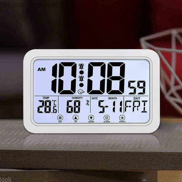 Relojes de pared Número grande Reloj de pared electrónico Temperatura Humedad Pantalla Snooze Despertador Colgante / Escritorio Reloj digital Batería H1230 Z230705