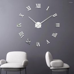 Horloges murales grand miroir romain horloge salon mode moderne auto-adhésif autocollant bricolage décoration de la maison acrylique
