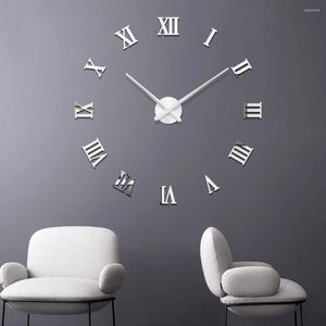 Relojes de pared, reloj de espejo romano grande, sala de estar, moderno, autoadhesivo, pegatina DIY, decoración del hogar, acrílico