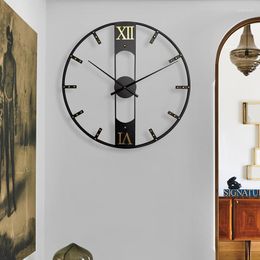Horloges murales grands chiffres romains moderne 3D rond métal fer précis silencieux nordique suspendu ornement salon décoration