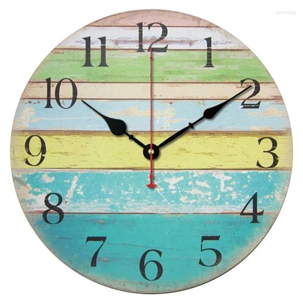 Horloges murales Grande horloge ronde nautique patinée Shabby Chic Style cabane de plage silencieuse sans tic-tac 30 cm