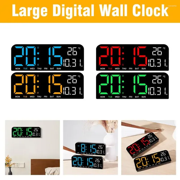 Relojes de pared Pantalla grande Reloj digital Temperatura y fecha Tabla Alarma LED Pantalla nocturna Funct Semana Modo Electrónico T V7y1