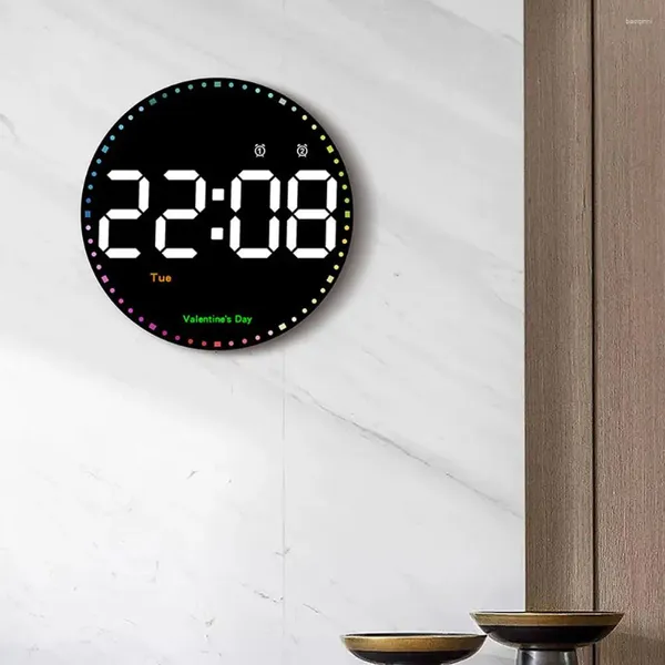 Horloges murales Grand écran LED Horloge numérique Température Affichage de la date Alarme électronique suspendue avec télécommande pour chambre à coucher maison de I0O9