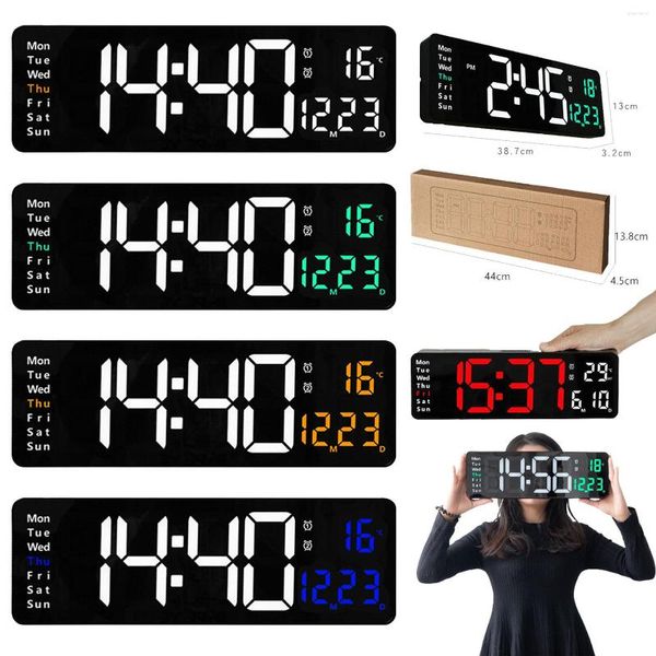 Relojes de pared, pantalla grande, reloj montado en la pared, Control remoto, temperatura, fecha, semana, pantalla para el hogar, viajes, oficina, interior