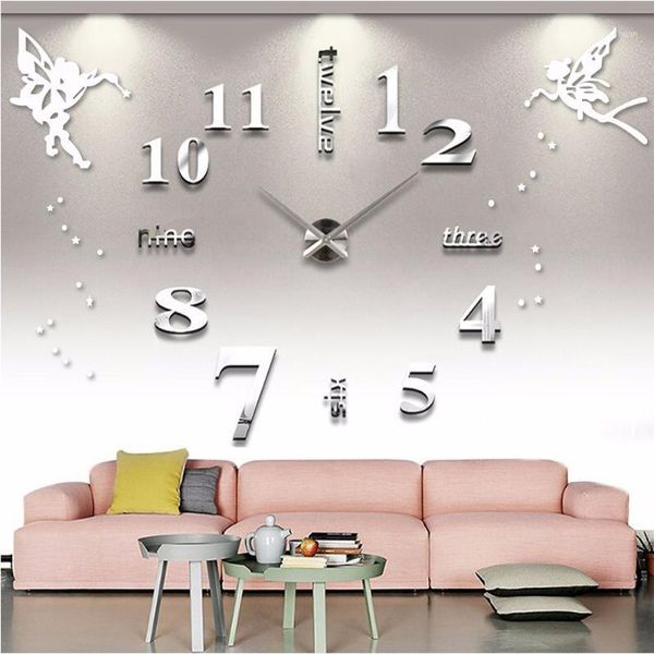 Horloges murales Grand silencieux acrylique auto-adhésif bricolage 3D horloge numérique autocollant ange lettres anglaises grand décor à la maison1