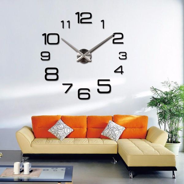 Horloges murales grande taille créative bricolage horloge chiffres arabes salon européen mode fond ornement