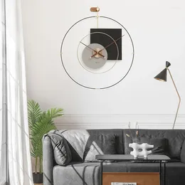 Relojes de pared Reloj español de gran tamaño Arte circular Piezas de cobre Puntero de madera de nogal Hogar Sala de estar Restaurante Decorativo
