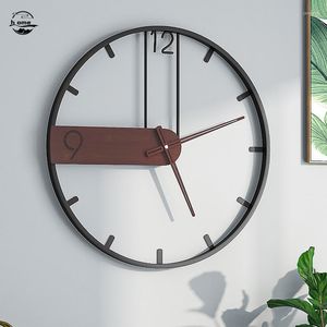 Relojes de pared Reloj grande de madera de nogal España Diseño moderno Metal Silencioso Circular Simple Vintage Home Living Room Decor
