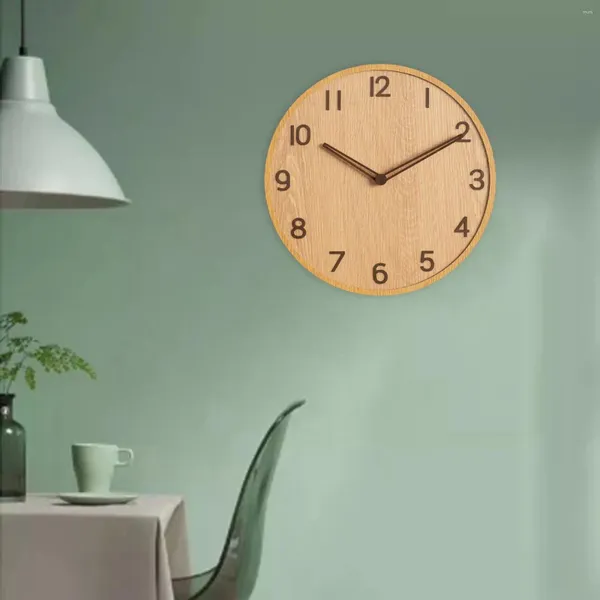 Horloges murales grandes horloge en bois décorative rond silencieuse pour école de cuisine de chambre à coucher