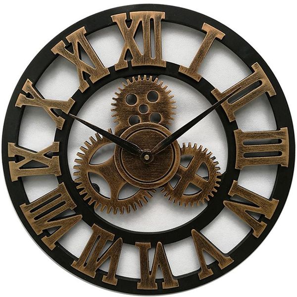 Horloges murales Grande horloge en bois Vintage Gear US Style Salon Design moderne Décoration pour la maison sur le