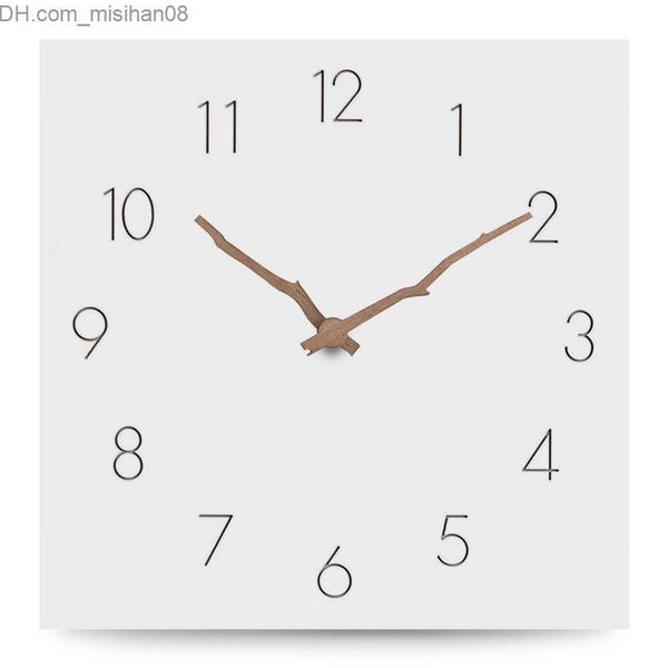 Relojes de pared Reloj de pared de madera grande Diseño moderno simple Europa Relojes silenciosos Cuadrado MDF Reloj de pared colgante de madera Decoración para el hogar 12 pulgadas Z230705